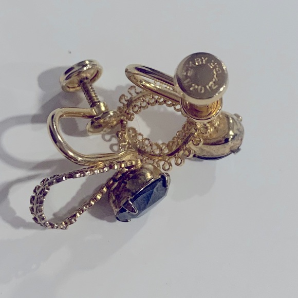 12K Gold Plated Onyx Screw Back Earrings - Picture 5 of 6